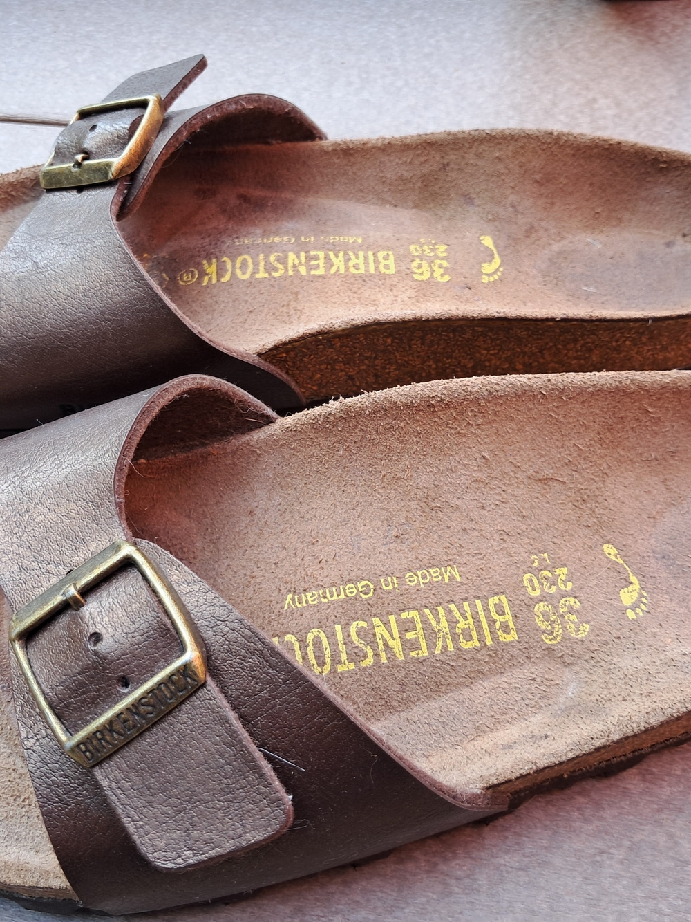 Birkenstock Metalic Brown Leather Madrid Style Slip-On Sandals 36